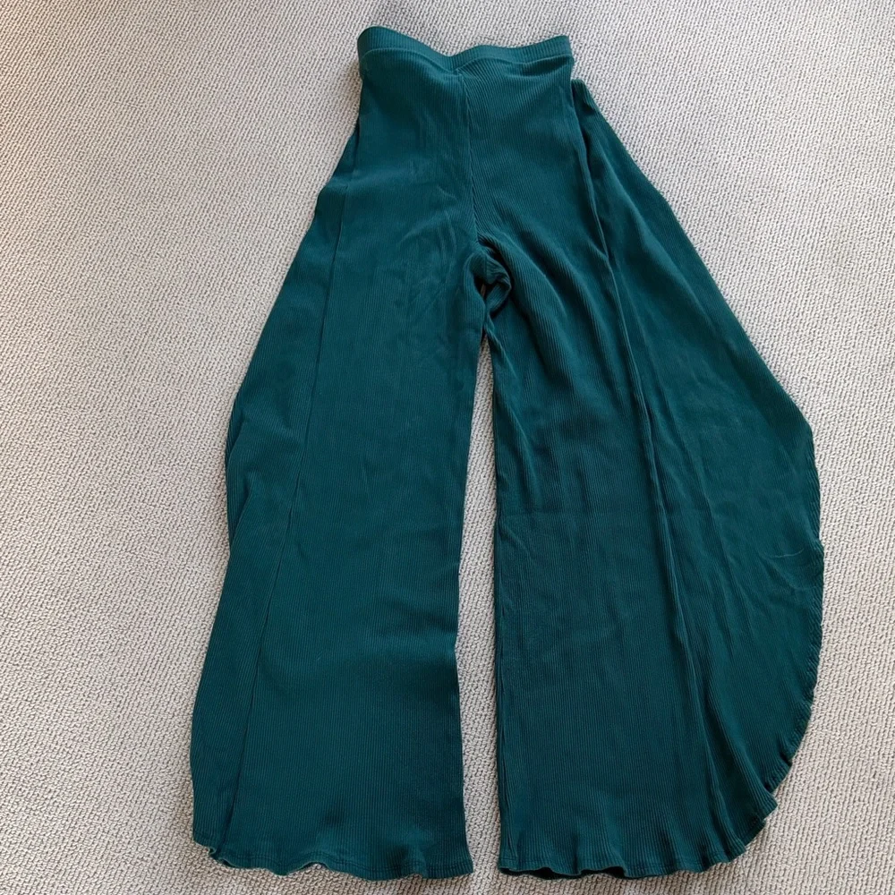 Free People Deep Teal Wide-Leg Knit Pants with Front Tie 🌿